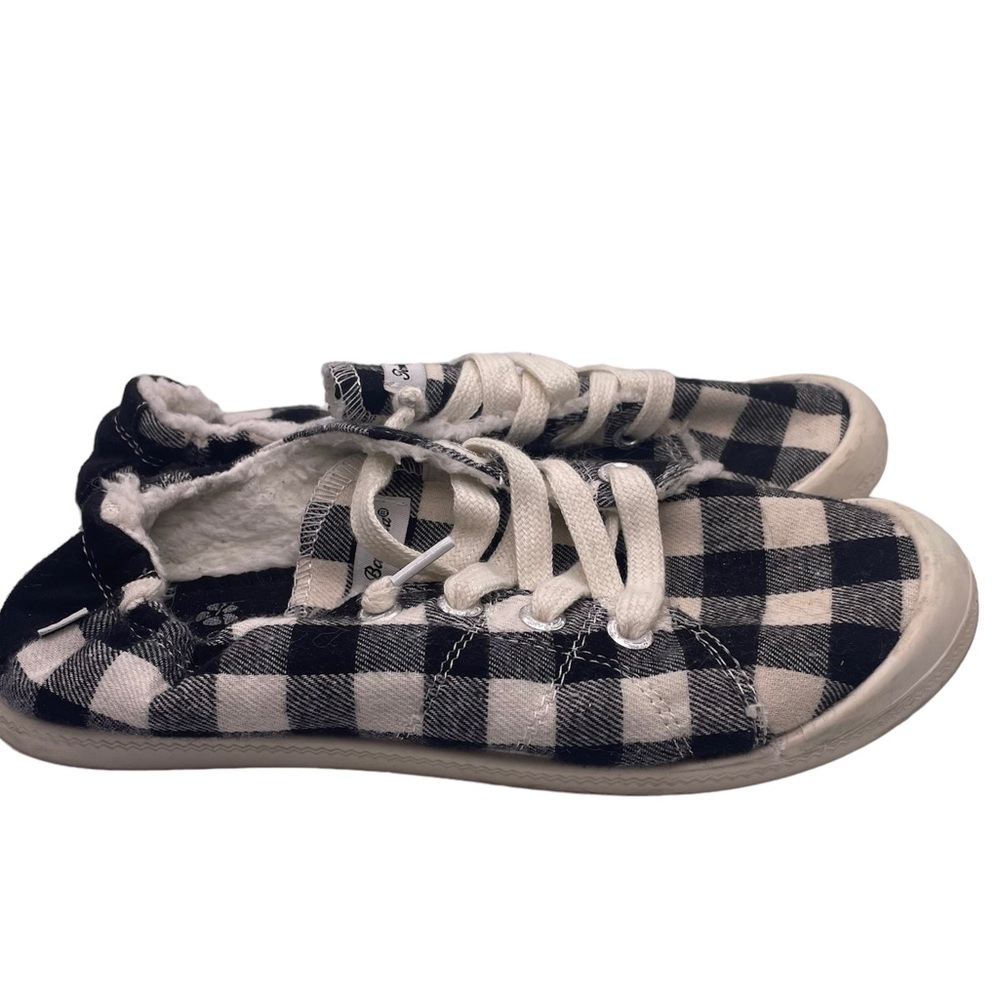 TOMMY BAHAMA Women Sz 7 Black White Plaid Low Top Sneakers No-Tie Elastic Heel
